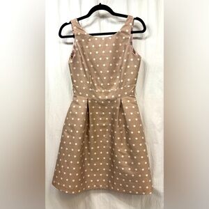 White House Black Market Dress Size 2 Brown White Polka Dot Sleeveless Pockets